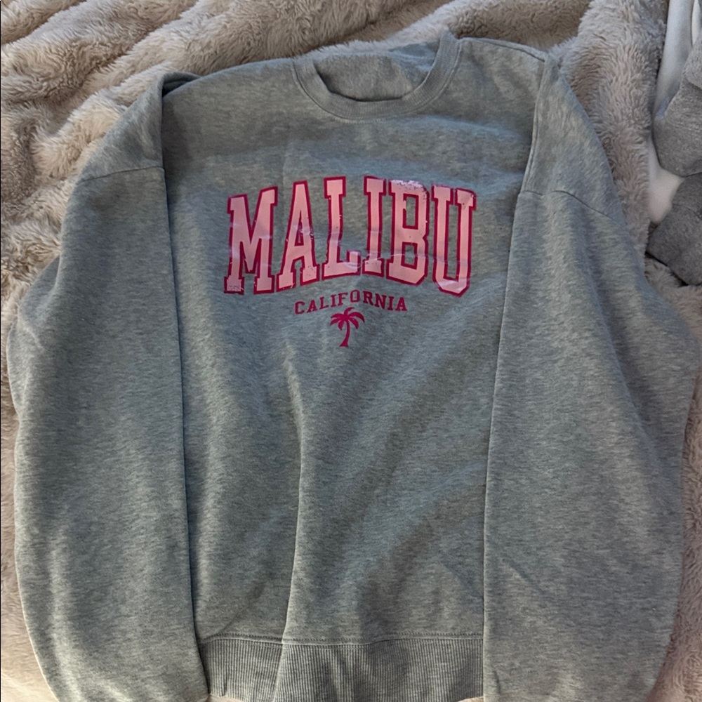 Ocean Drive Gray and Pink Crew Neck Sweater